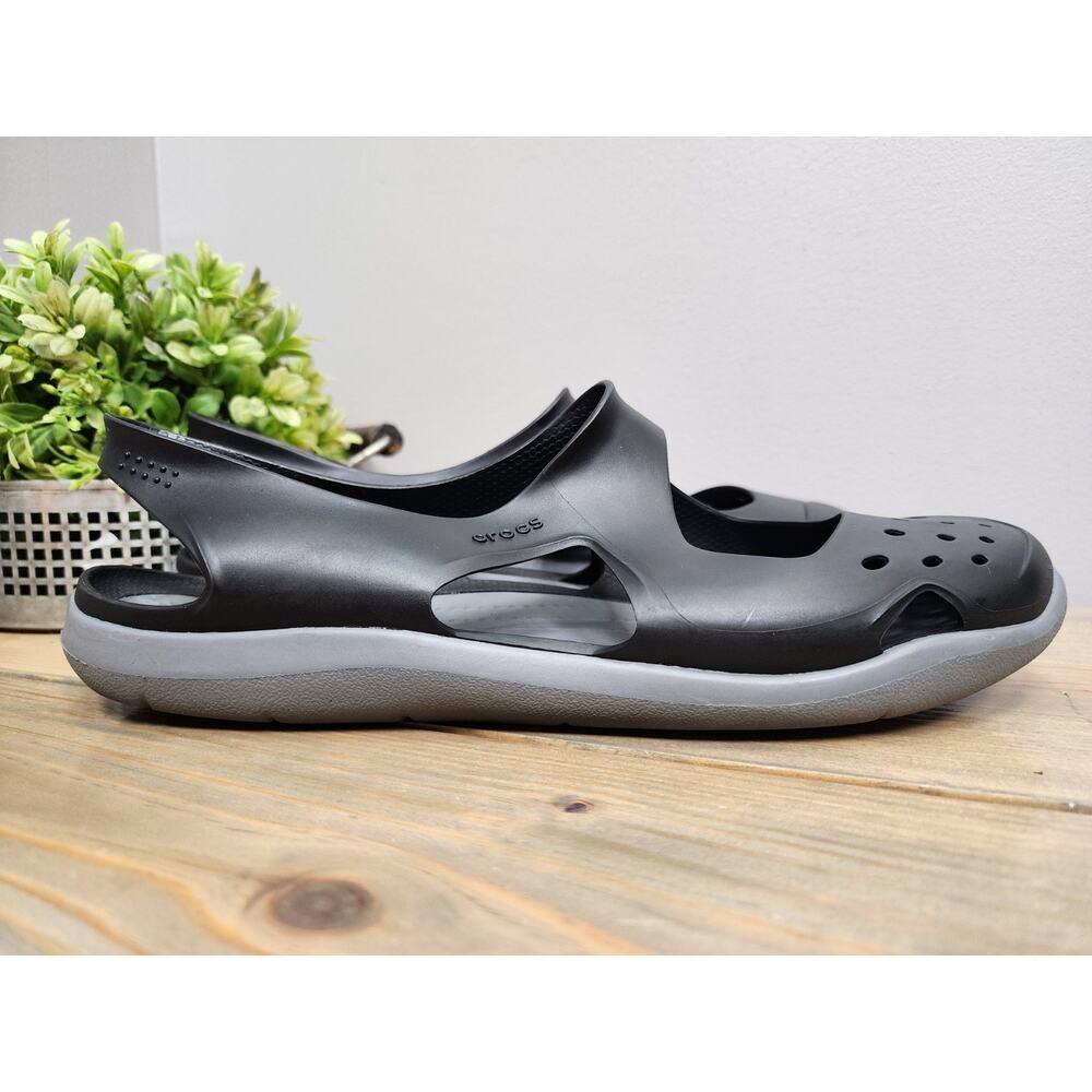 Crocs Swiftwater Wave Womens 9 Black Gray Comfort Sandal Mary Jane Watershoe